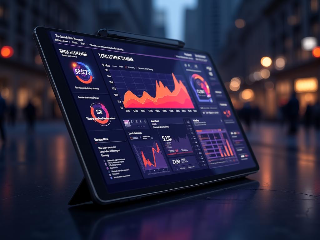 A futuristic cyber risk dashboard with heatmaps and compliance trackers